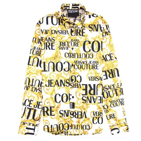 versace jeans long sleeve printed shirt white|1st copy Versace shirt men.